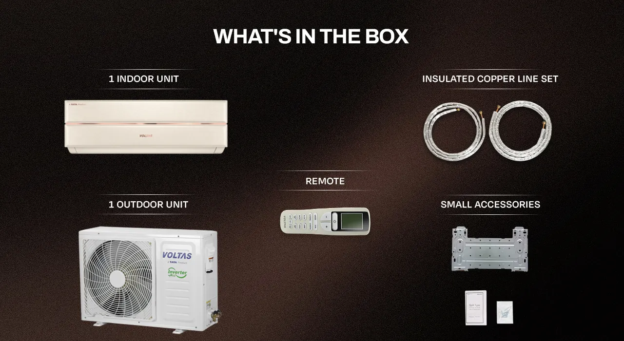 What’s in the box: indoor unit, outdoor unit, remote, copper pipes and small accessories