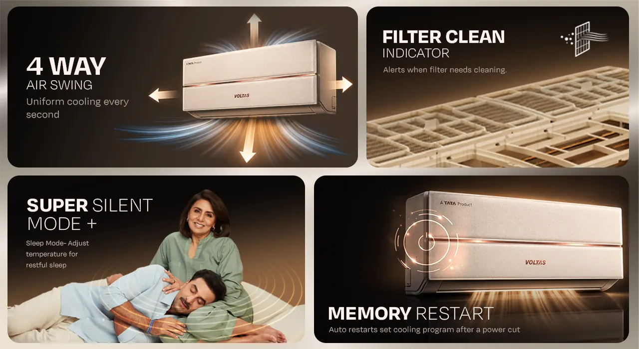 Four-way air swing, a filter clean indicator, super silent mode and memory restart