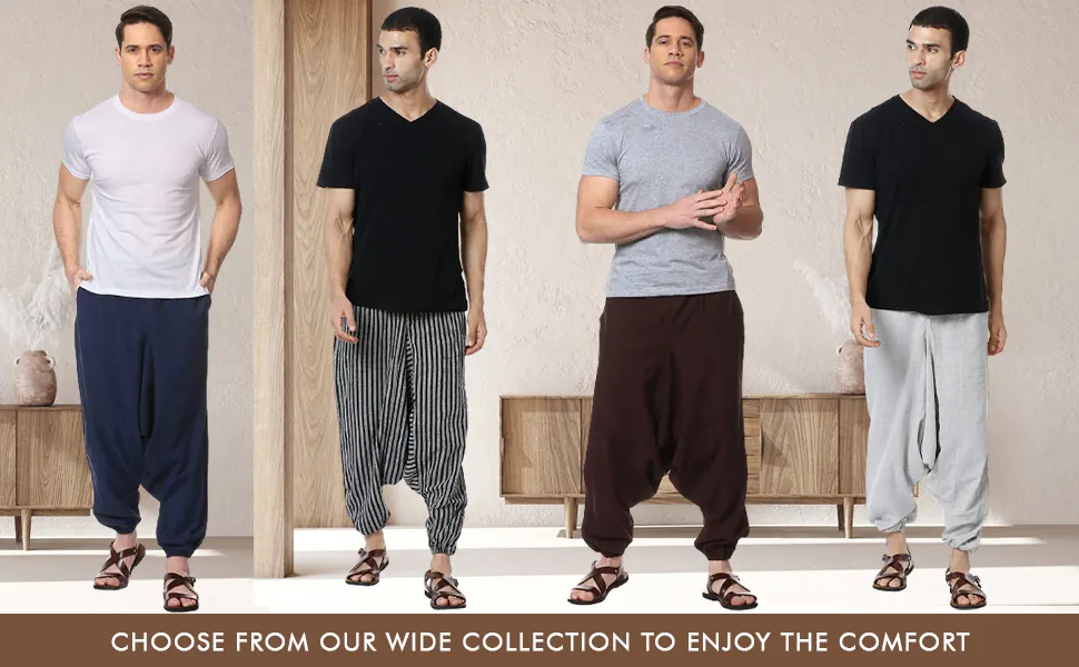 Four men in harem pants from the collection: choose from a wide collection to enjoy the comfort