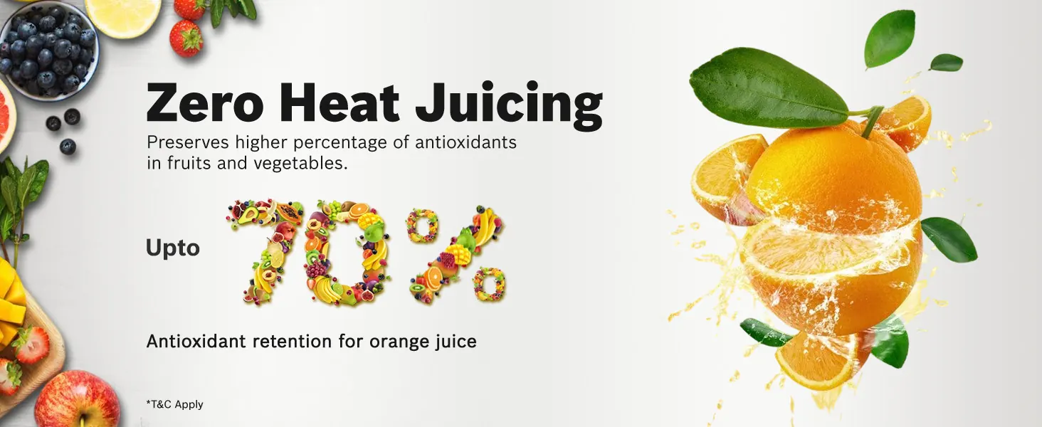 Zero-heat juicing keeps up to 70% of the antioxidants in orange juice