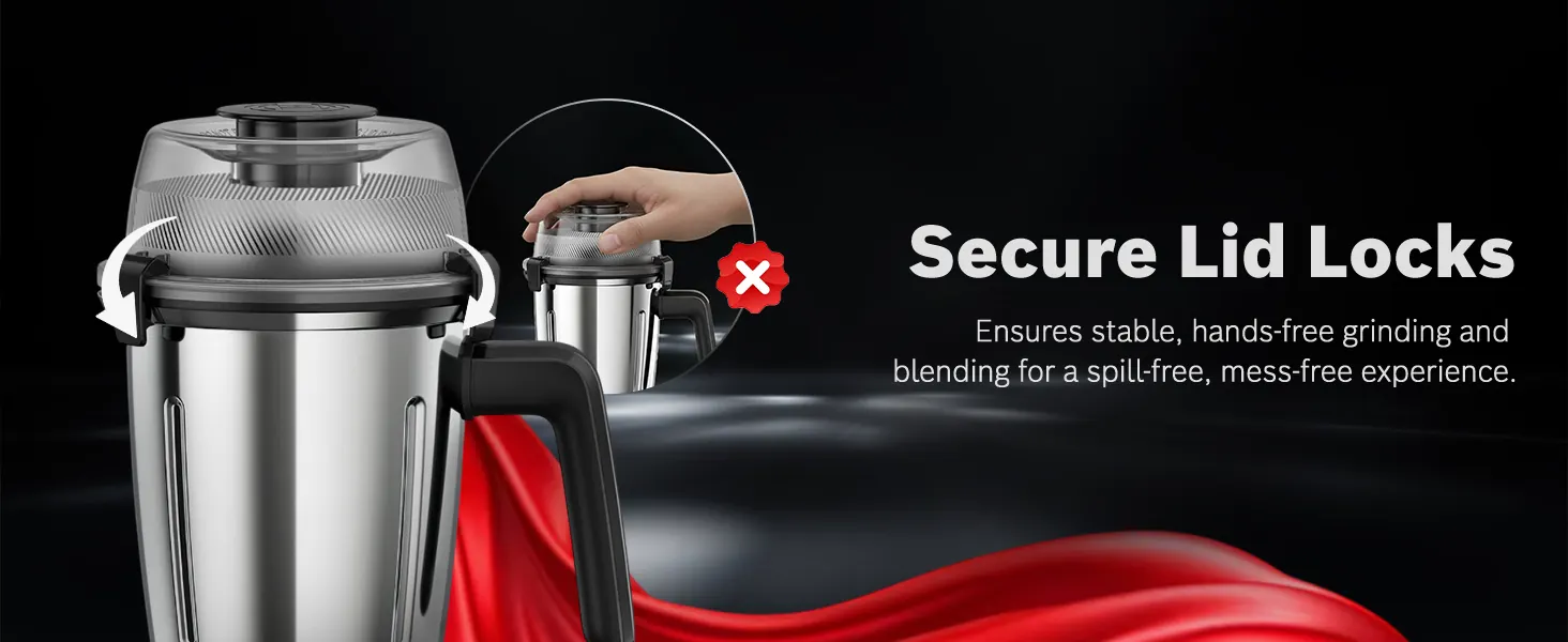 Secure lid locks, for spill-free, hands-free grinding