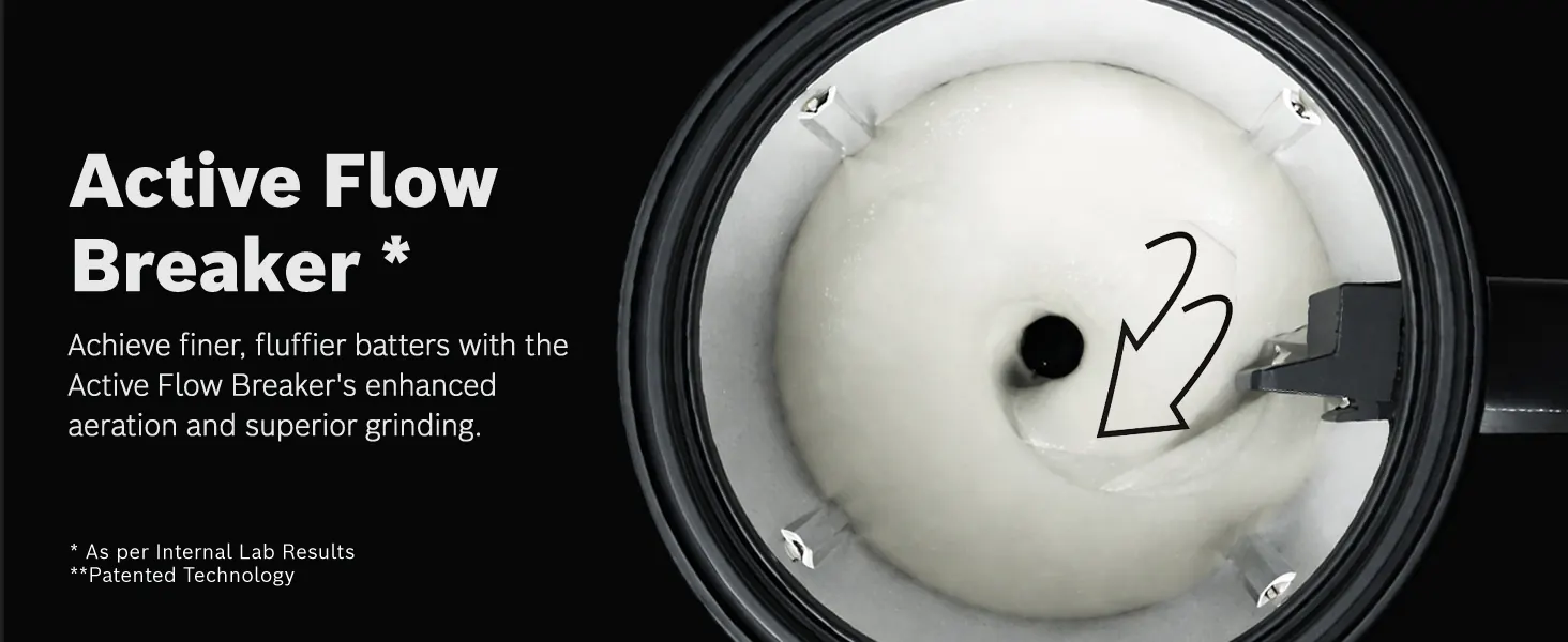 An active flow breaker, for finer, fluffier batter