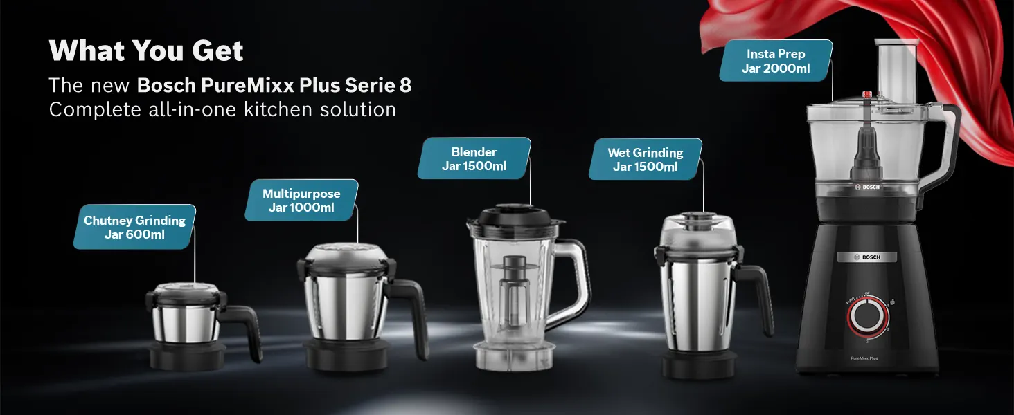 What you get: the complete kitchen machine with all its jars