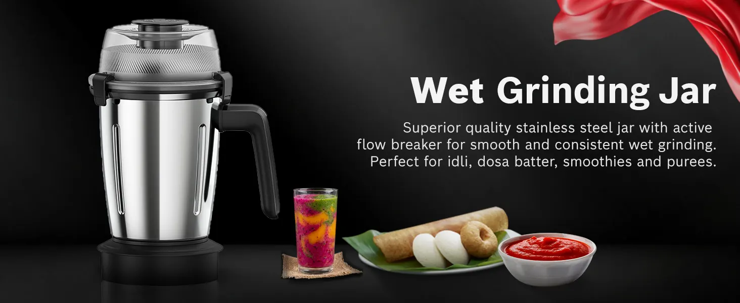 Wet grinding jar, for idli and dosa batter, smoothies and purées