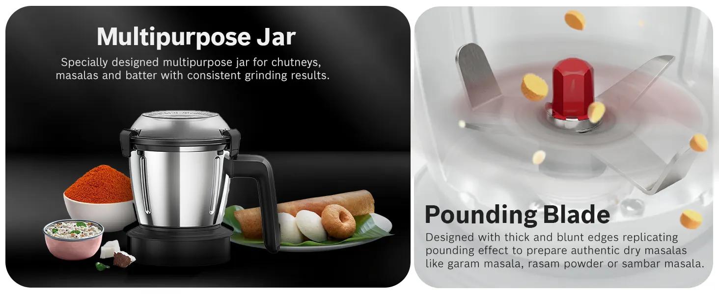 Multipurpose jar and pounding blade, for chutneys, masalas and batter