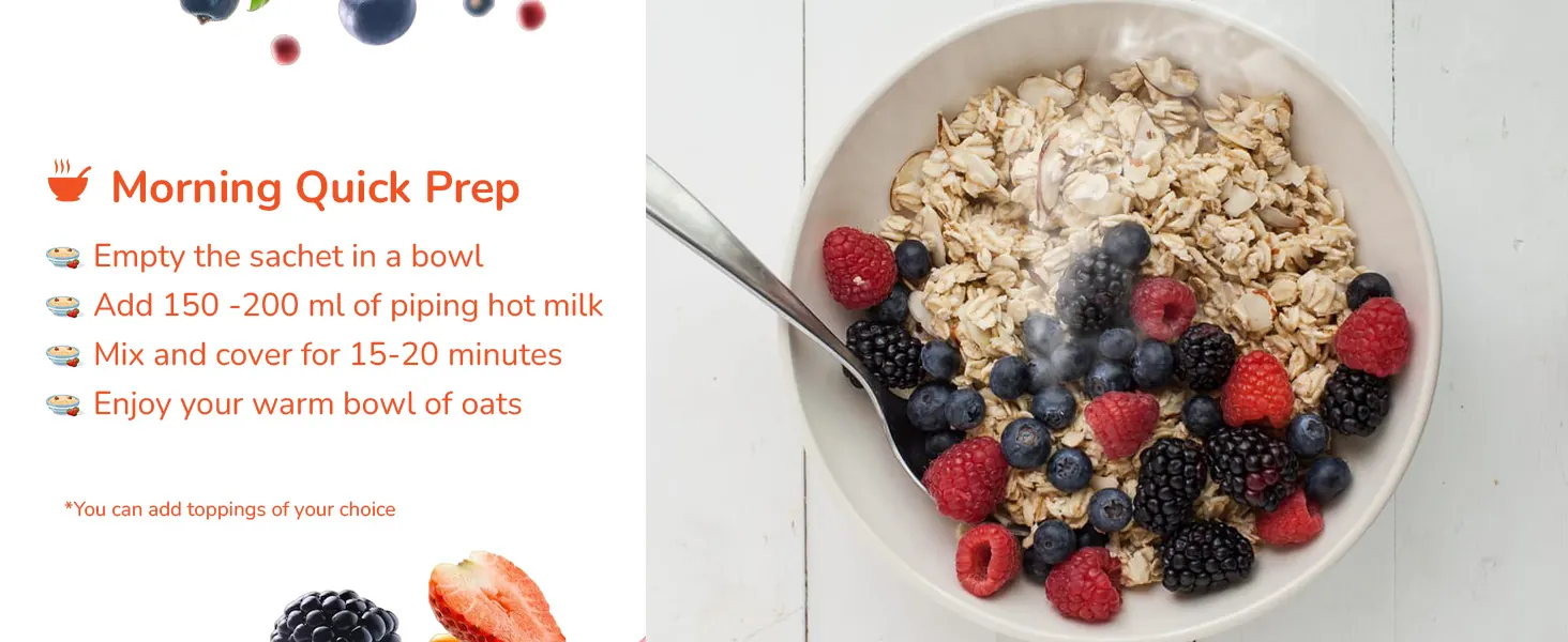 Morning quick prep: empty the sachet, add hot milk and wait 15 to 20 minutes