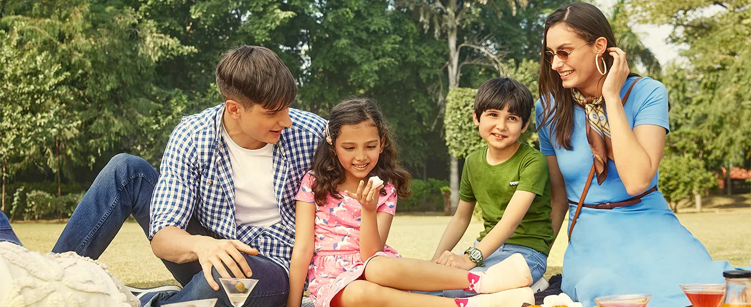 A family having a picnic in a park