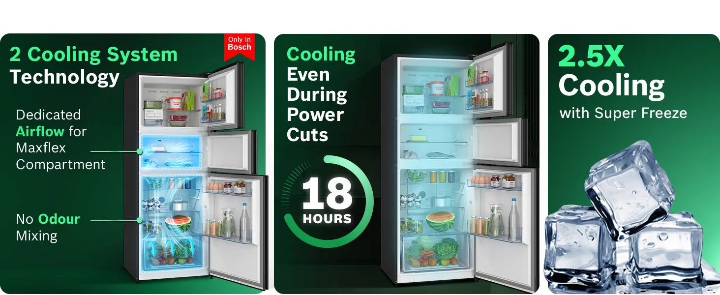 Cooling for up to 18 hours in a power cut, and 2.5 times faster cooling with super freeze