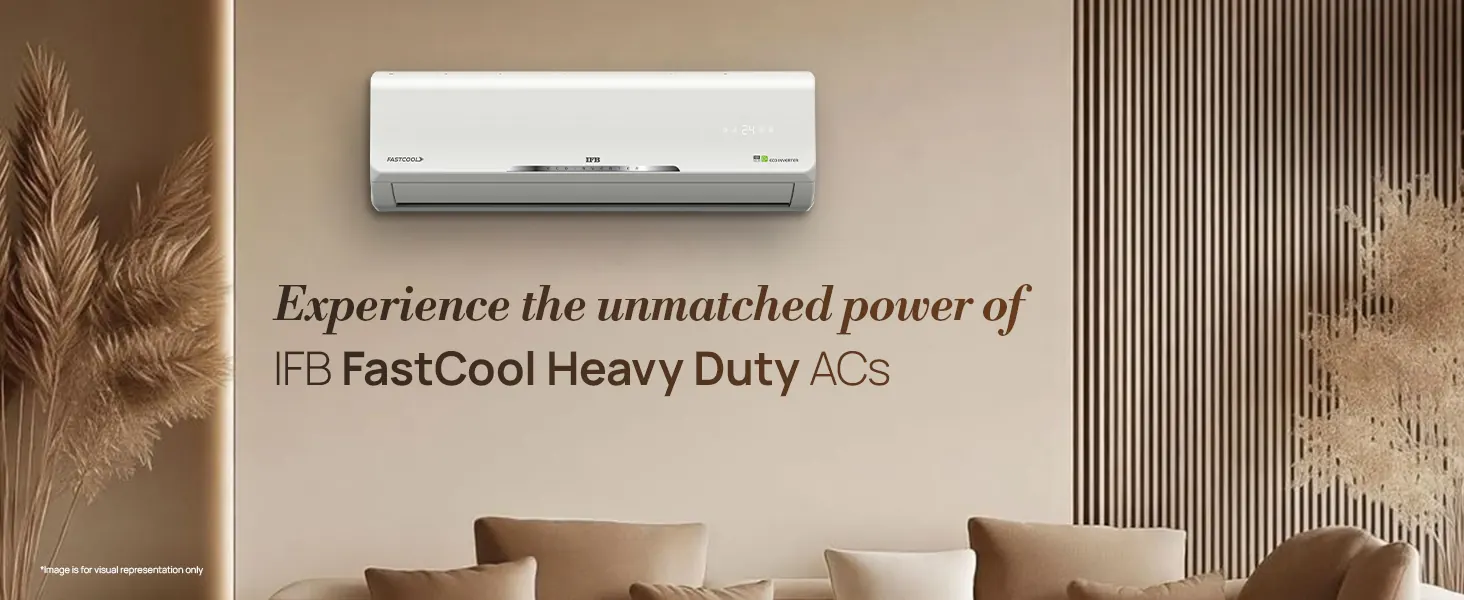 A white split AC above a warm, calm living room: the unmatched power of heavy-duty ACs