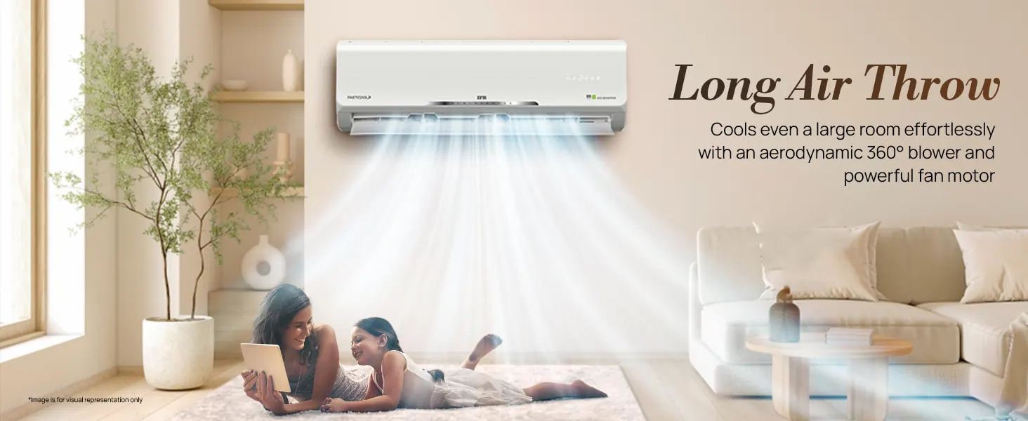 Long air throw: cools even a large room, with a 360° blower