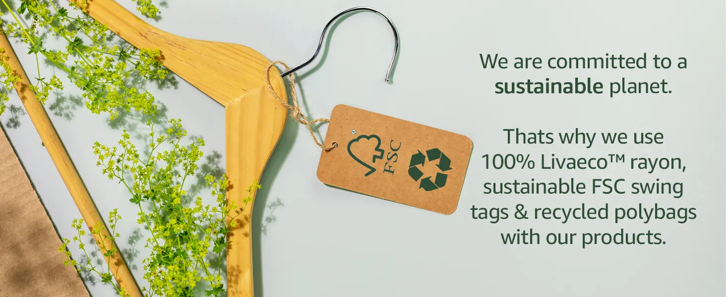 A recycled swing tag on a hanger: 100% Livaeco rayon, FSC swing tags and recycled polybags