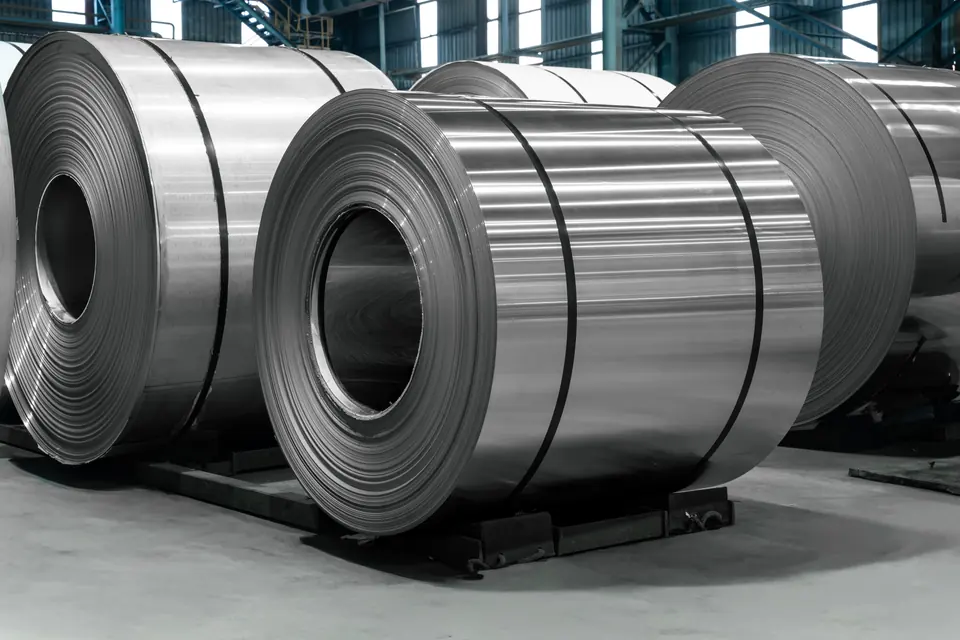 Bright steel coils, close up