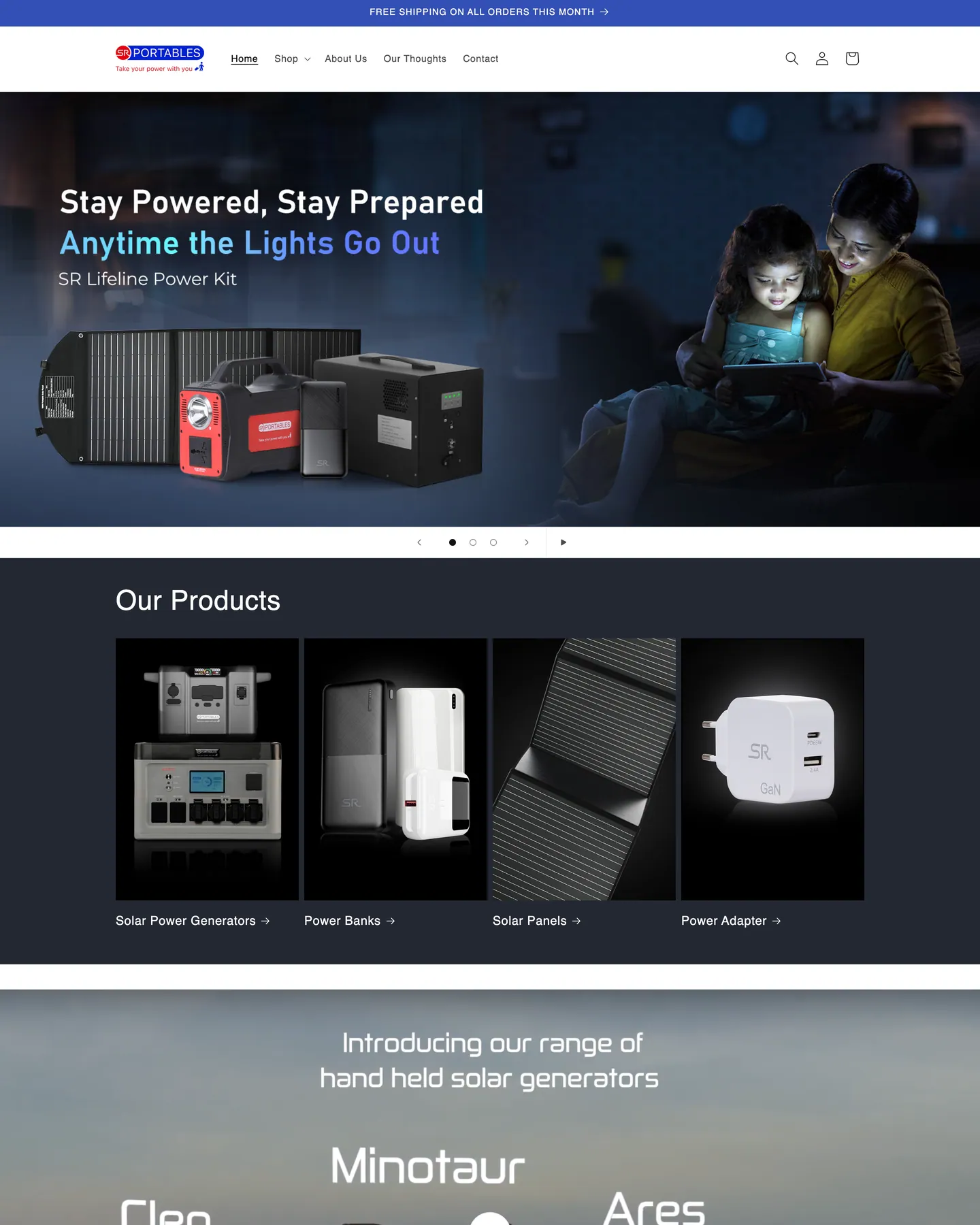 The home page of srportables.in on a laptop